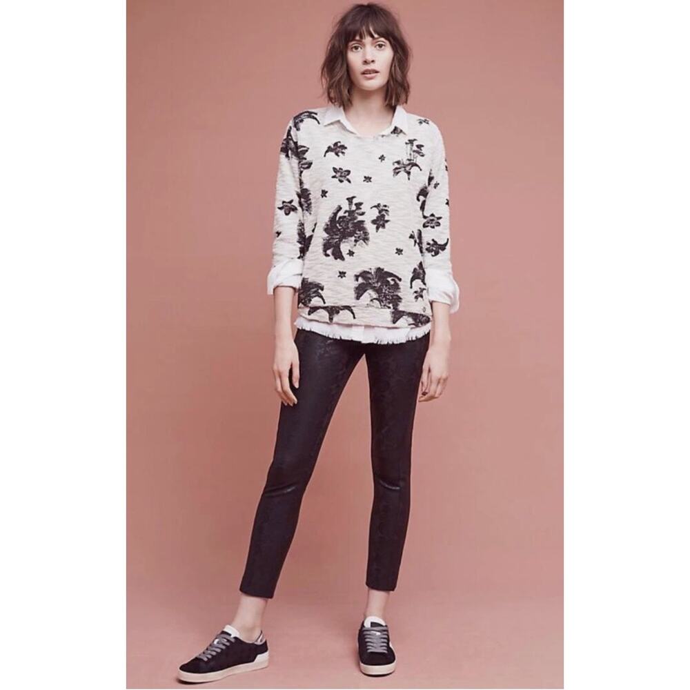 Anthropologie Essential Foil Print Skinny Pants Womens 4 Black Jacquard NEW